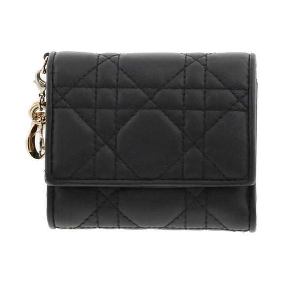 Christian Dior Lotus Wallet Cannage Mini Bilfold Black lambskin AB - Picture 1 of 9
